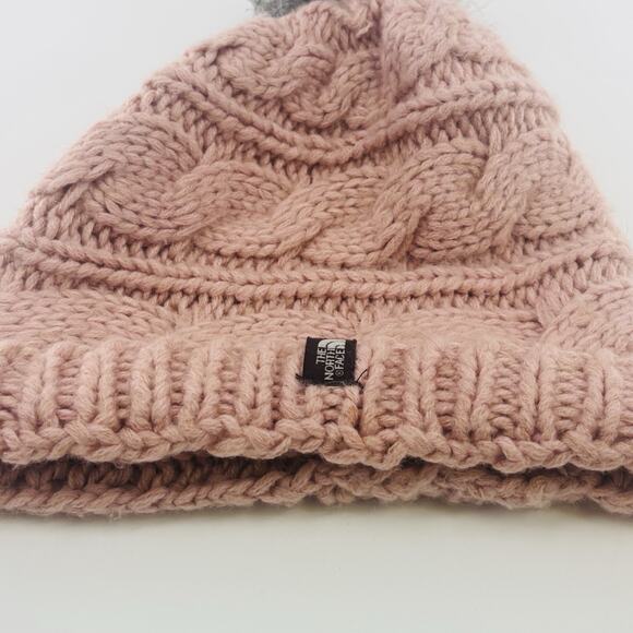 The North Face Womens Cable Knit Winter Beanie Stocking Hat Cap Pink OSFA - Picture 2 of 5
